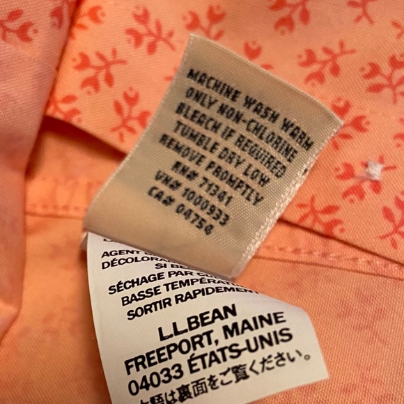 NWOT L.L. Bean Wrinkle-free Blouse, XS, peach floral print - Picture 5 of 7